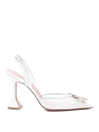Amina Muaddi Begum Mesh Sling 95 White Mesh Pumps