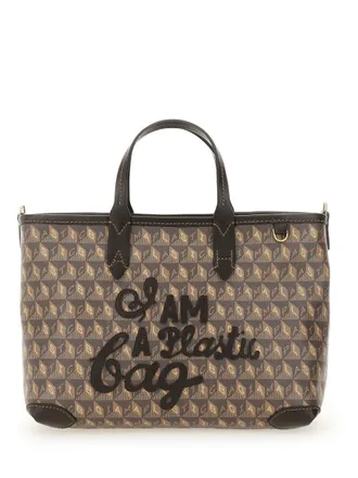 Anya Hindmarch Womens I Am A Plastic Bag Tote Xs Brown Recycled Canvas Handbags Hand