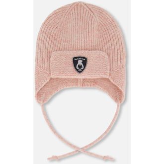 Deux par Deux Lined Knit Hat with Ears and Strings in Dusty Pink at Nordstrom, Size 3-6 M