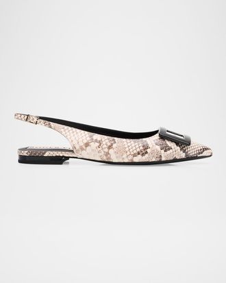 Roger Vivier Gommettine Snake-Embossed Leather Slingback Flats