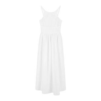 Emporio Armani Lange Jurk in Poplin met Smockmotief - Dames - Casual kleedjes - Wit - L - Kleedjes