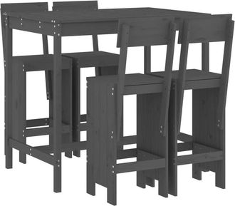 vidaXL Set De Mesa Y Taburetes Altos Jard&iacute;n 5 Piezas Madera Pino Gris Vidaxl