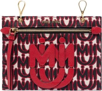 Miu Miu Pre-owned Monogram Jacquard Canvas Pouch - - Pre-owned - Donna - Rosso - ONE SIZE