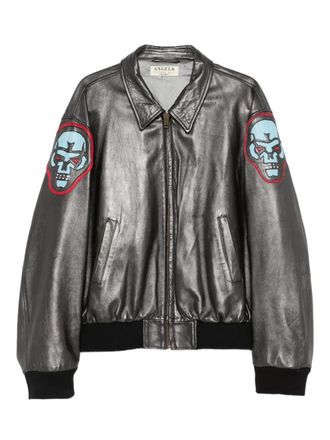A.N.G.E.L.O. Vintage Cult 2000s leren jack met doodskoppatroon - Bruin