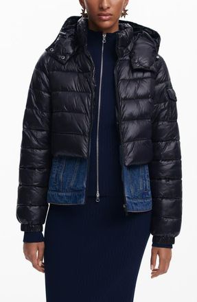 Desigual Mich Layered Puffer Coat in Black at Nordstrom, Size X-Small