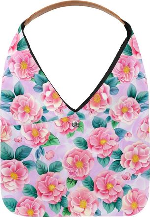 Generic Pink Camellias Pattern Reusable Lightweight Grocery Bags - Foldable Into Compact Pouch, Washable & Sturdy, Multipurpose for Shopping and Travel