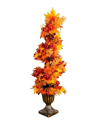 Nearly Natural 3Ft Autumn Maple Artificial Fall Spiral Tree With Berries In Decorative Urn