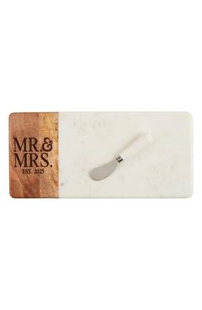 Mud Pie Mr. & Mrs. Est. 2025 Marble Cheese Board in White at Nordstrom Rack