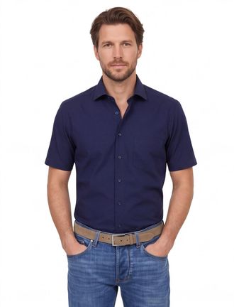 Venti Strijkvrij overhemd Venti casual fit navy met borstzak