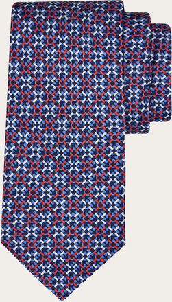 Ferragamo Men Gancini print silk tie Blue