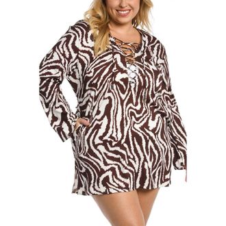 La Blanca Fierce Lace-Up Tunic in Java at Nordstrom Rack, Size 1X