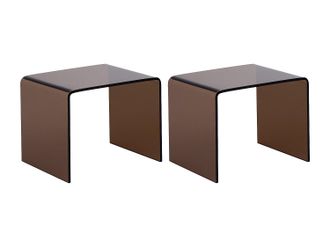 Vente-Unique Conjunto de 2 mesitas de noche - Vidrio templado curvado - Marr&oacute;n - SUZANA