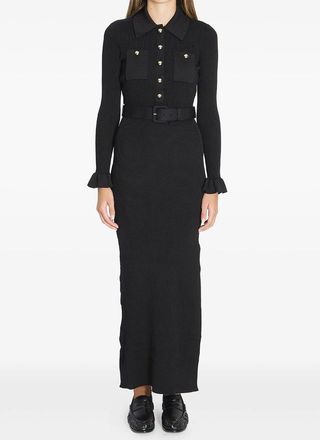 Self Portrait Black Ribbed Knit Maxi Dress