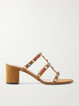 Valentino Garavani Mule In Pelle Con Decorazioni Rockstud 60 - Marrone