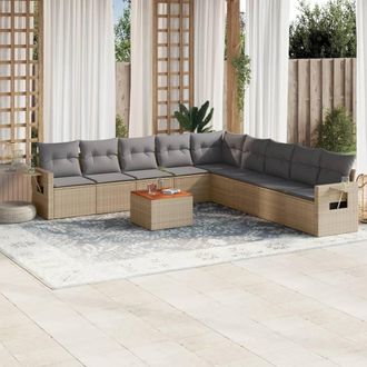 vidaXL Juego De Sof&aacute;s Jard&iacute;n Con Cojines Beige 10 Pzas Rat&aacute;n Sint&eacute;tico Vidaxl