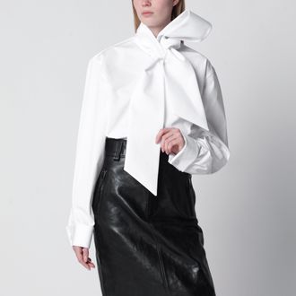 Saint Laurent Camicia con collo lavalli&egrave;re in popeline di cotone bianca