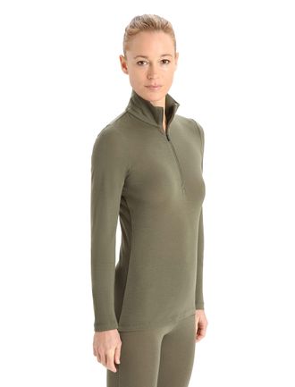 Icebreaker Merino Womens Standard 175 Everyday Cold Weather Base Layer Thermal Long Sleeve Half Zip Top, Loden Green, X-Small