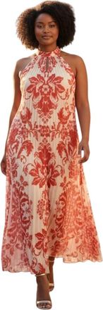 Mestiza New York Pleated Floral Halter Dress In Orange