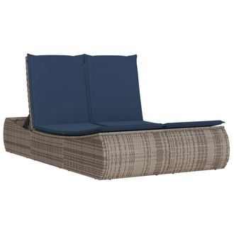 vidaXL Tumbona Doble Con Cojines Rat&aacute;n Sint&eacute;tico Gris Vidaxl