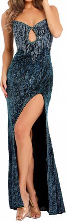 Jovani Beaded Keyhole Spaghetti-Strap Slit Dress In Black