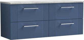 Balterley Balterley - Retro 4 Drawer Wall Hung Vanity Unit with Bellato Grey Laminate Worktop - 1200mm - Satin Blue