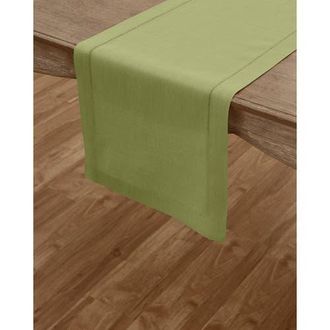 Solino Home Linen Table Runner for Dining Table, Holiday and Everyday Table Decor - Classic Hemstitch in Moss Green at Nordstrom, Size Xx-Large