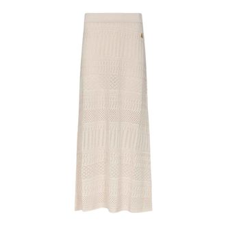 Akep Maxi Skirts, female, Beige, Size: XL Openwork Knit Maxi Skirt