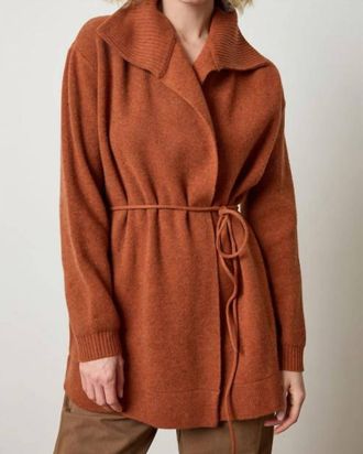 Lilla P Notch Collar Open Cardigan In Chutney