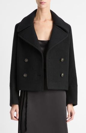 Vince Double Breasted Crop Boiled Wool Peacoat in Black at Nordstrom Rack, Size Xx-Small