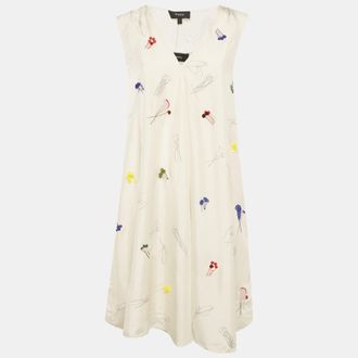 Theory Cream Abstract Print Embroidered A-Line Dress