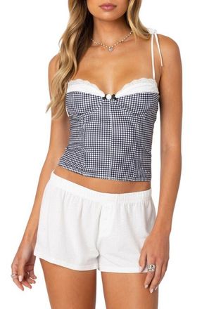Edikted Peekaboo Gingham Corset Top in Black-And-White at Nordstrom, Size X-Large