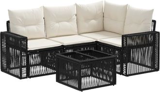 vidaXL Conjunto De Sof&aacute;s De Jard&iacute;n 5 Uds. Negro Y Blanco Crema Vidaxl