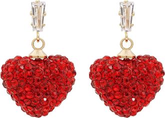 Generic Year Chinese Red Small Peach Heart Crystal Earrings Korean Dongdaemun Rhinestones Ear Studs Accessories Earnings (Red, One Size)