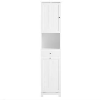 SoBuy Bathroom column with laundry basket, drawer and adjustable shelf, storage cabinet for toilet