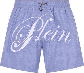 Philipp Plein Zwemshorts Monogram Signature - Heren - Strandmode - Blauw - XL - Polyester - Badmode