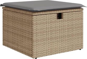 vidaXL Vidaxl - Taburete de jardín con cojín ratán sintético beige 55x55x37cm