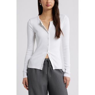 Open Edit Long Sleeve Rib Cardigan in White at Nordstrom, Size X-Large