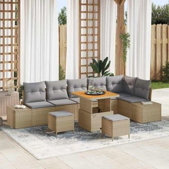 vidaXL Conjunto De Sof&aacute; De Jard&iacute;n Con Coj&iacute;n 9 Pcs Beige Polirat&aacute;n Vidaxl