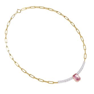 Diamond2Deal 14k Two-tone Gold 4.5 Ct Pink & White Radiant Cut Lab Grown Diamond Pendant Necklace 18 Chain VVS2