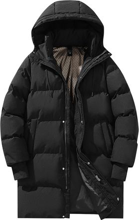 Generic Mens Waterproof Ski Snow Jacket Insulated Winter Windproof Fleece Jacket Hood Wool Trench Coat Men Mens Parka Long Coats Men Work Party