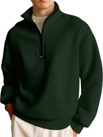 Generic Mens Half Zip Pullover Sweatshirt, Warm Fleece Lined Quarter Zip Jumper with Stand Collar, Casual Long Sleeve Top for Daily & Outdoor Wear Army Green