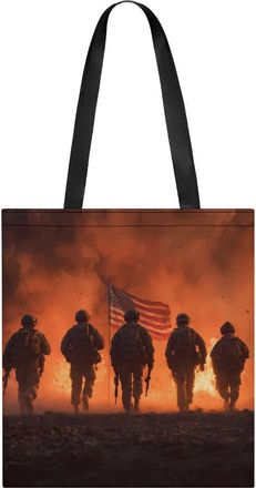 Generic Soldiers Under Fire Flag Tote Bag for Women Men Shoulder Bags Purses Pouch Handbags