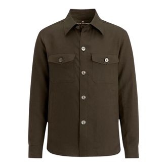 Oscar Jacobson Casual Shirts, male, Brown, Size: 2XL Maverick Linen Overshirt