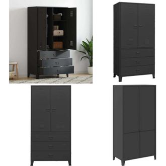 vidaXL Armadio Industriale Nero 90x50x180 cm in Metallo - Armadio in metallo - Armadio nero