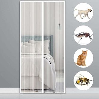 OEM Cortina Magn&eacute;tica Para Puerta Mosquitera De 150 X 220 Cm (59 X 87 Pulgadas), Color Blanco. Ideal Para Pasillos, Puertas Interiores Y Patios