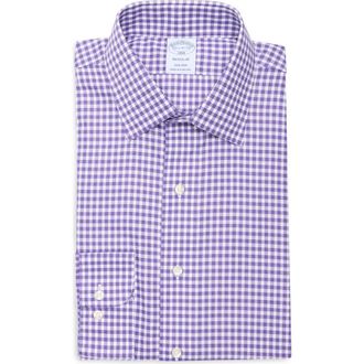 Brooks Brothers Regular Fit Non-Iron Cotton Button-Down Shirt in Purpleging at Nordstrom Rack, Size 16.5 - 32