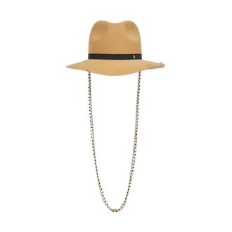 Maison Michel Hats, male, Beige, Size: S Camel Wool Hat with Gold and Black Chains