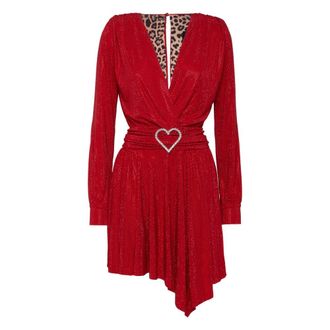 Philipp Plein Aphrodite Crystal Mini Jurk - Dames - Feestkleedjes - Rood - M - Polyester - Kleedjes