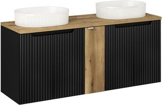 Petits Meubles Mueble doble lavabo 140cm 5 puertas paneles de melamina y mdf negro
