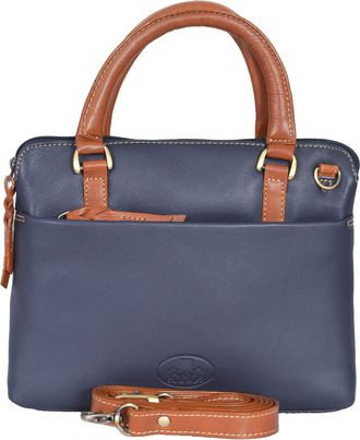 Rowallan Small Structured Leather Top Handle Bag With Detachable Shoulder Strap (Navy Blue)